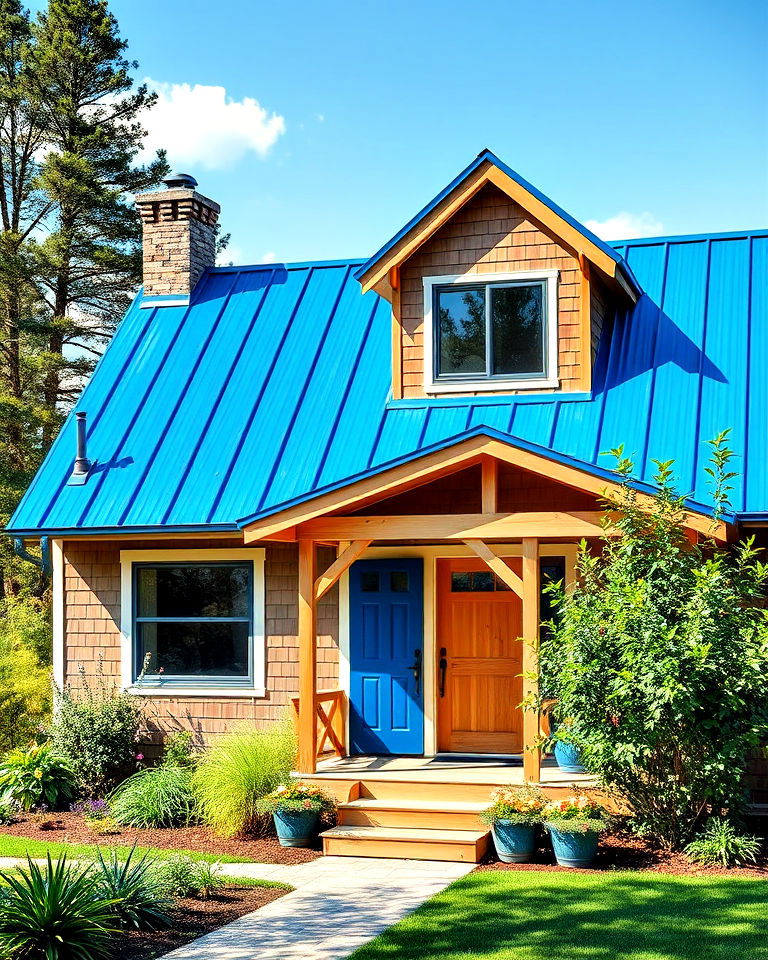 eco home with cerulean blue roof ideas - 25 Houses With Blue Metal Roofs
