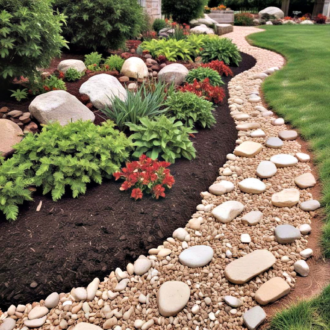 edging with rocks and mulch landscaping - 30 Front Yard Landscaping Ideas With Rocks and Mulch