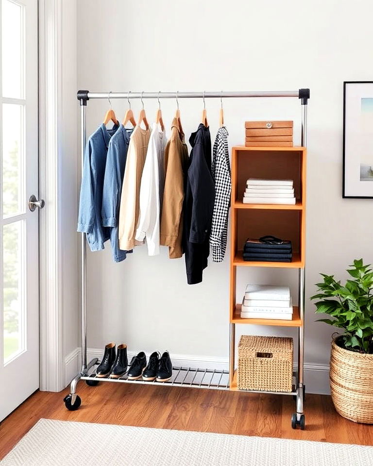 efficient rolling garment rack with shelves - 30 Open Closet Ideas