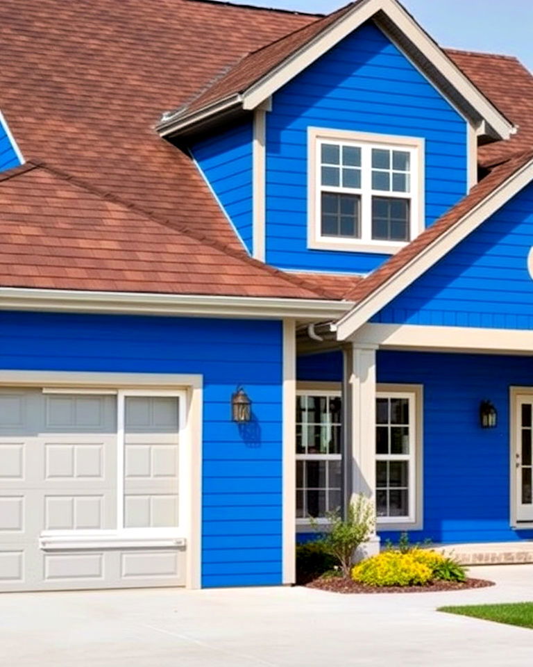 electric blue siding with dark brown roof - 25 Blue Exterior Home With a Brown Roof Ideas