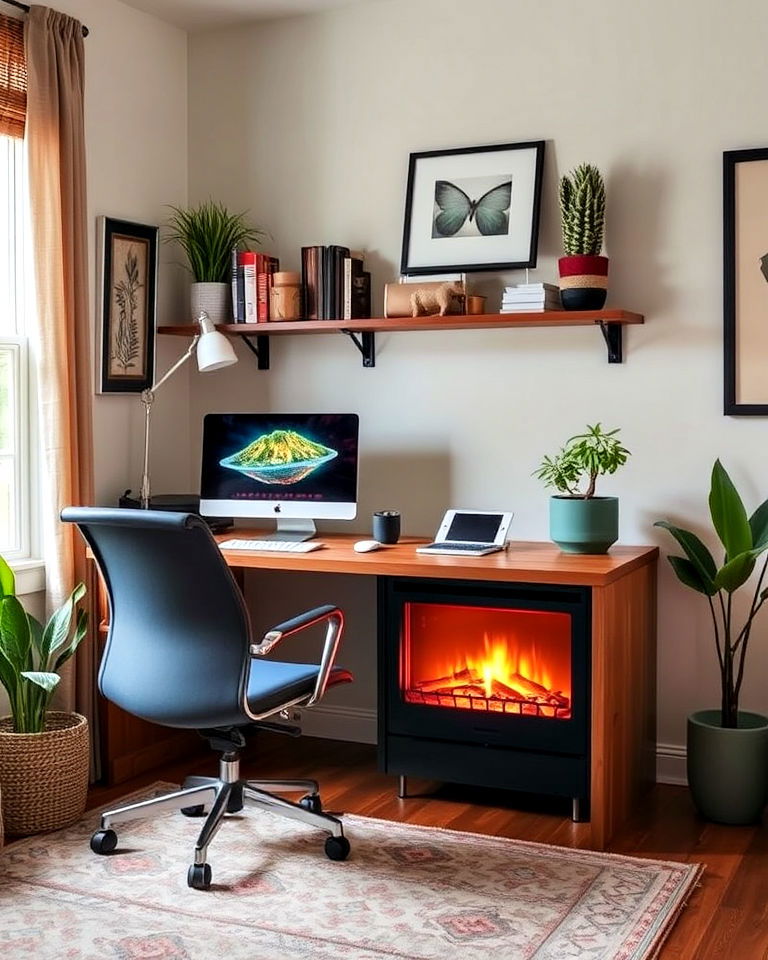 electric fireplace for small home office - 15 Home Offices With Fireplaces