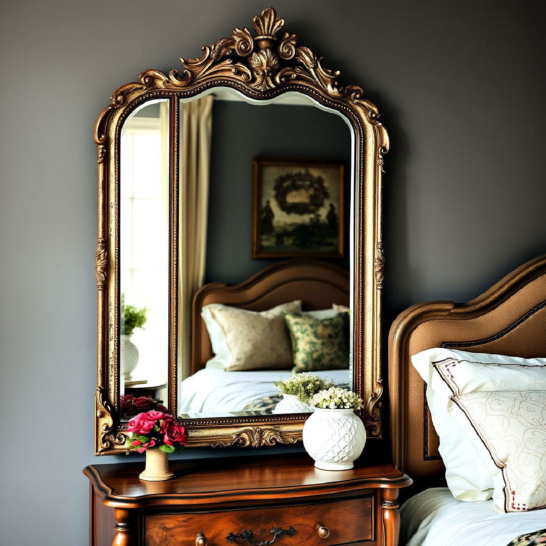 elegant antique mirror behind nightstand - 15 Mirror Behind Nightstand Design Ideas