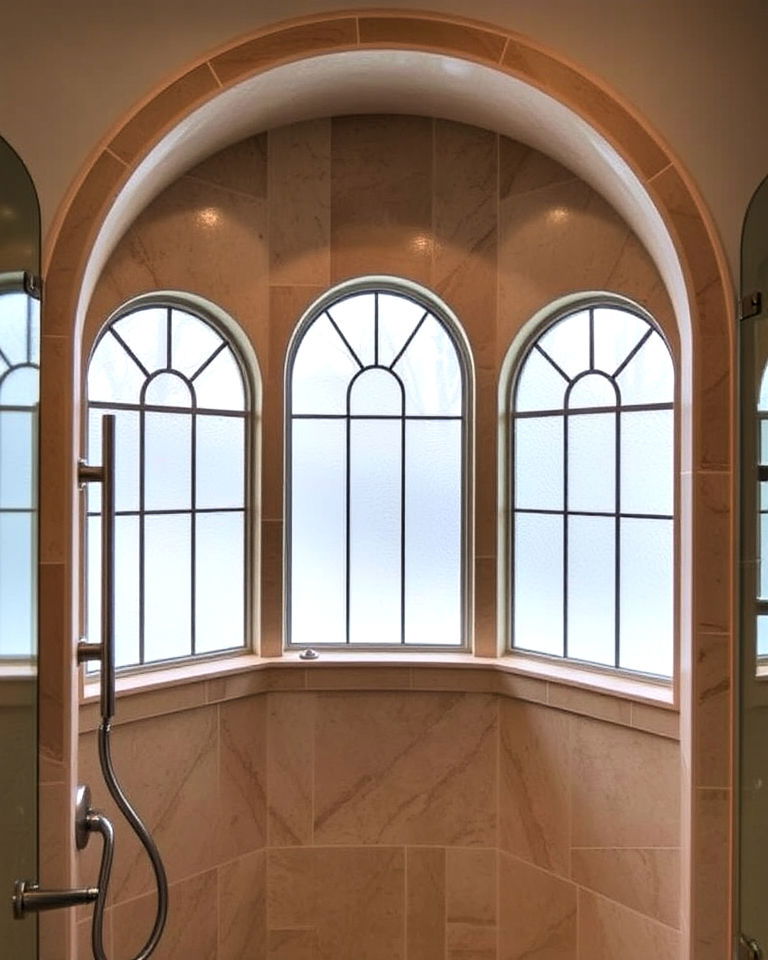 elegant arched shower window - 30 Shower Window Ideas