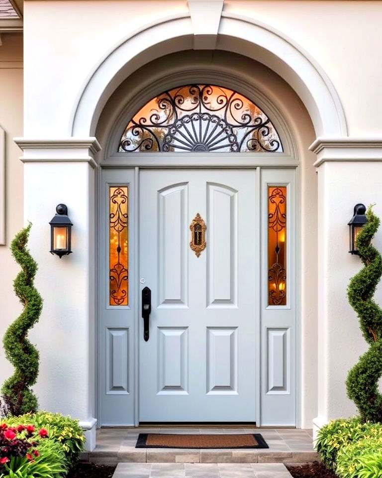 elegant arched top pale grey front door - 25 Grey Front Door Ideas