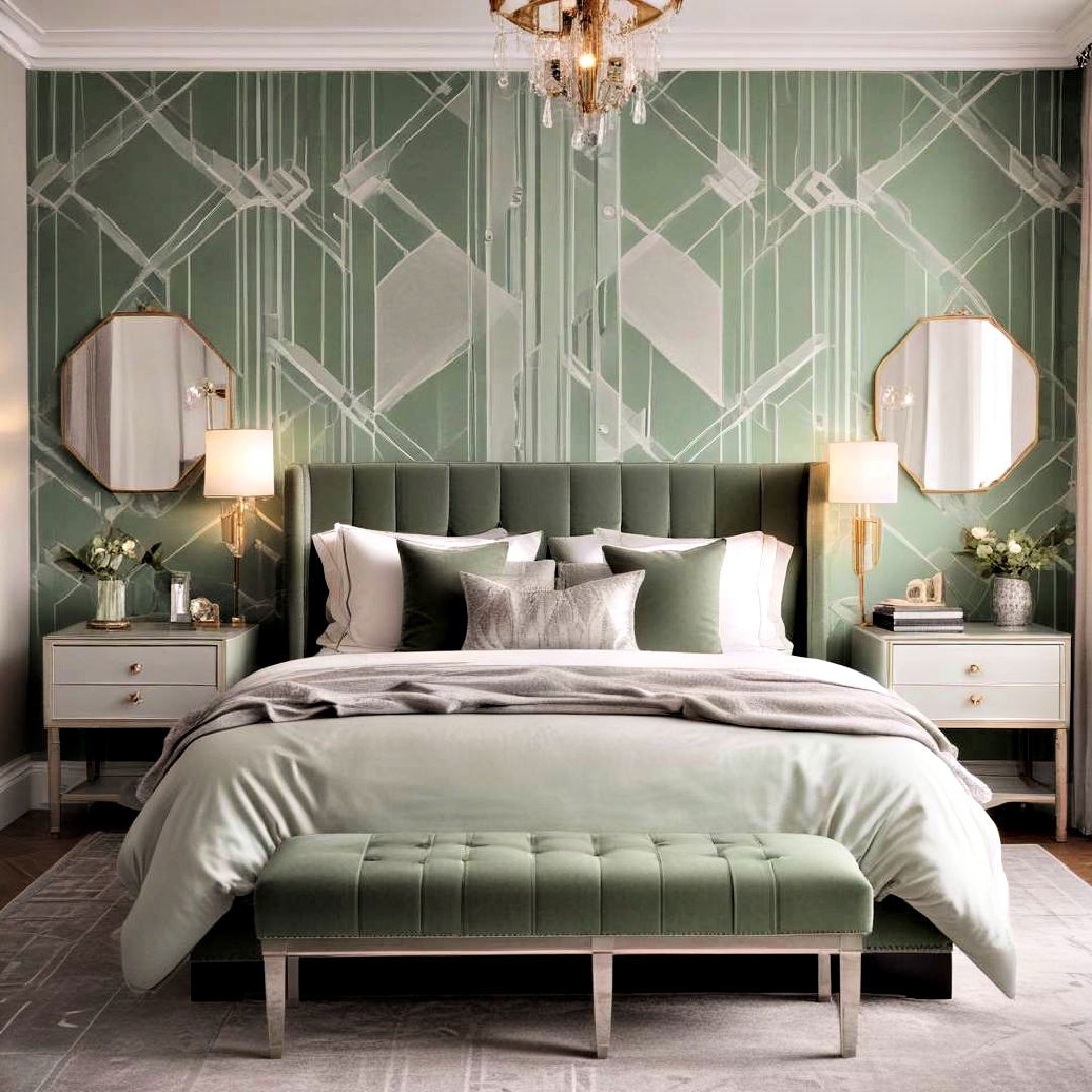 elegant art deco delight - 25 Sage Green and Grey Bedroom Ideas