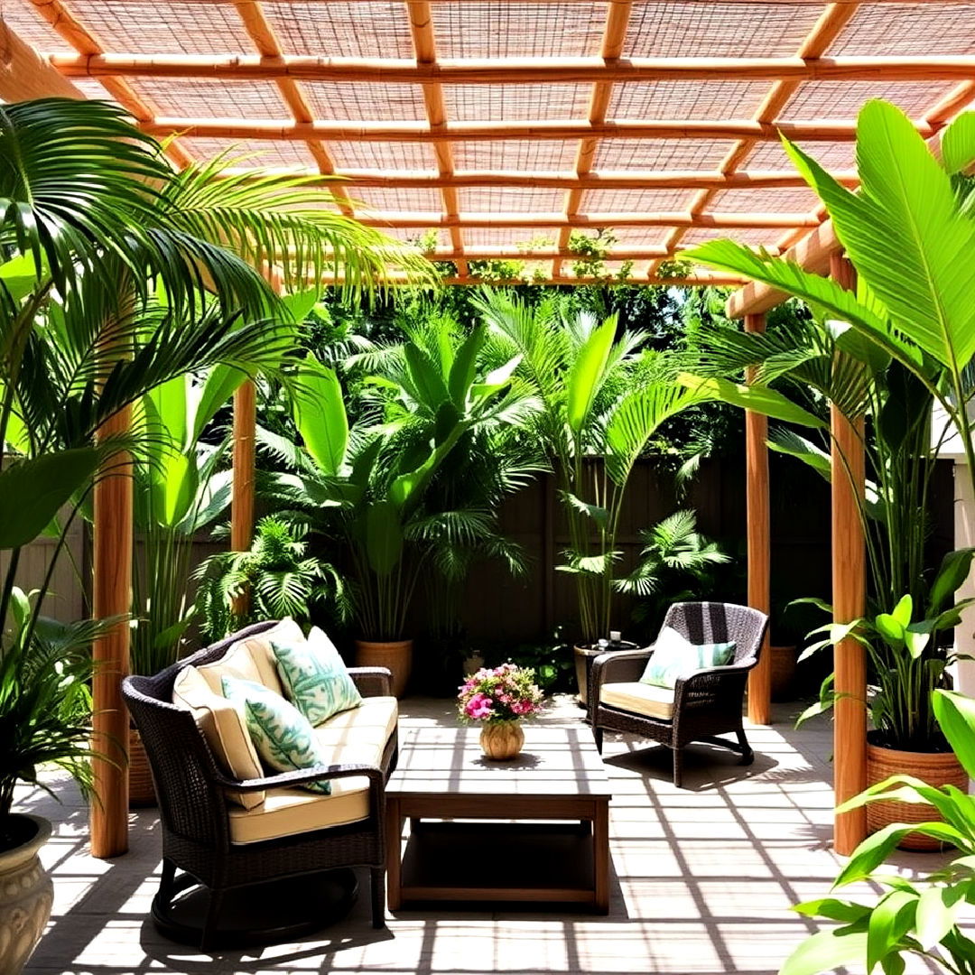 elegant bamboo pergola for a tropical escape - 40 Patio With a Pergola Ideas