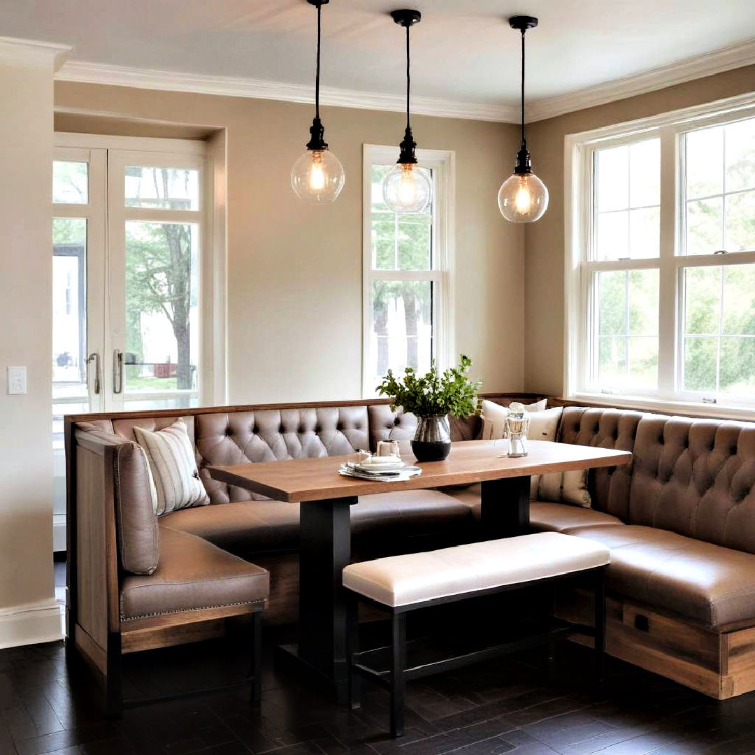 elegant banquette seating with pendant lighting - 40 Banquette Seating Ideas