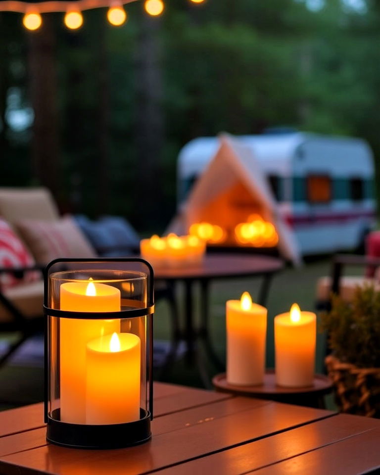 elegant battery operated candles - 30 Rv Campsite Decorating Ideas