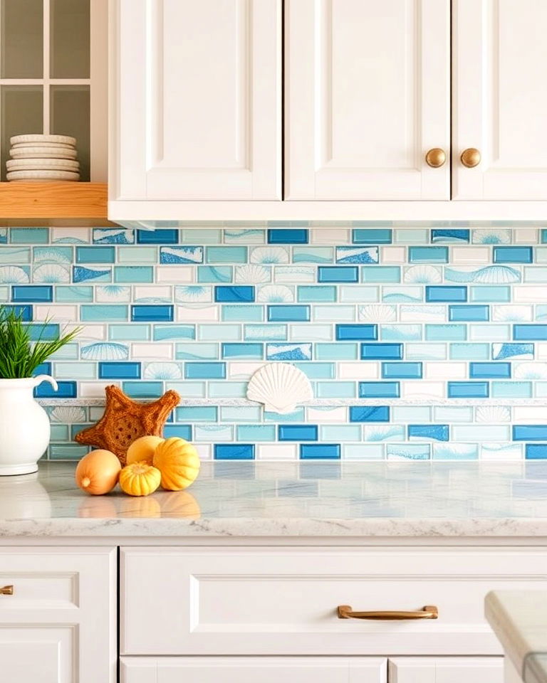 elegant beach inspired backsplash - 20 Tropical Kitchen Ideas