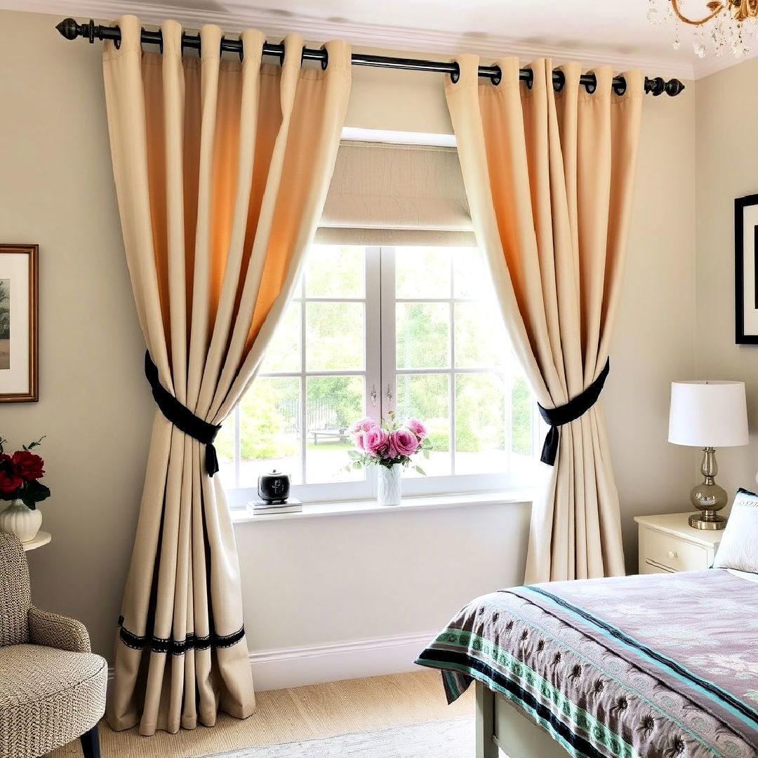 elegant beige curtains with black trim - 20 Black and Beige Bedroom Design Ideas