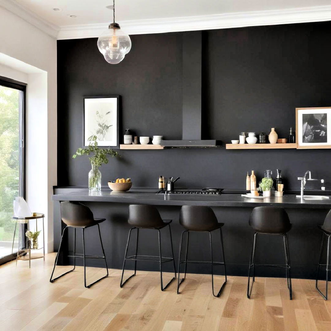 elegant black accent wall - 40 Black Kitchen Ideas