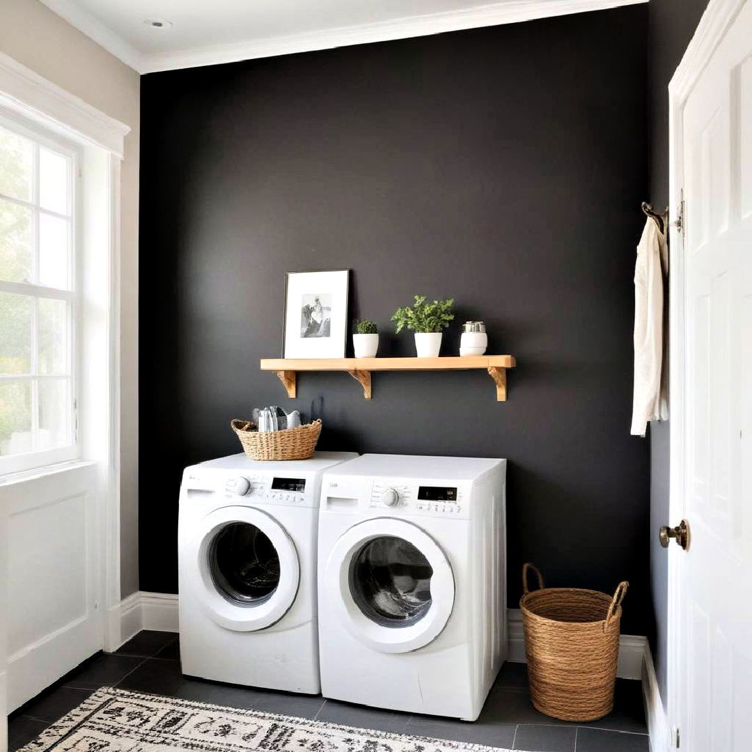 elegant black accent wall - 25 Laundry Room Paint Ideas