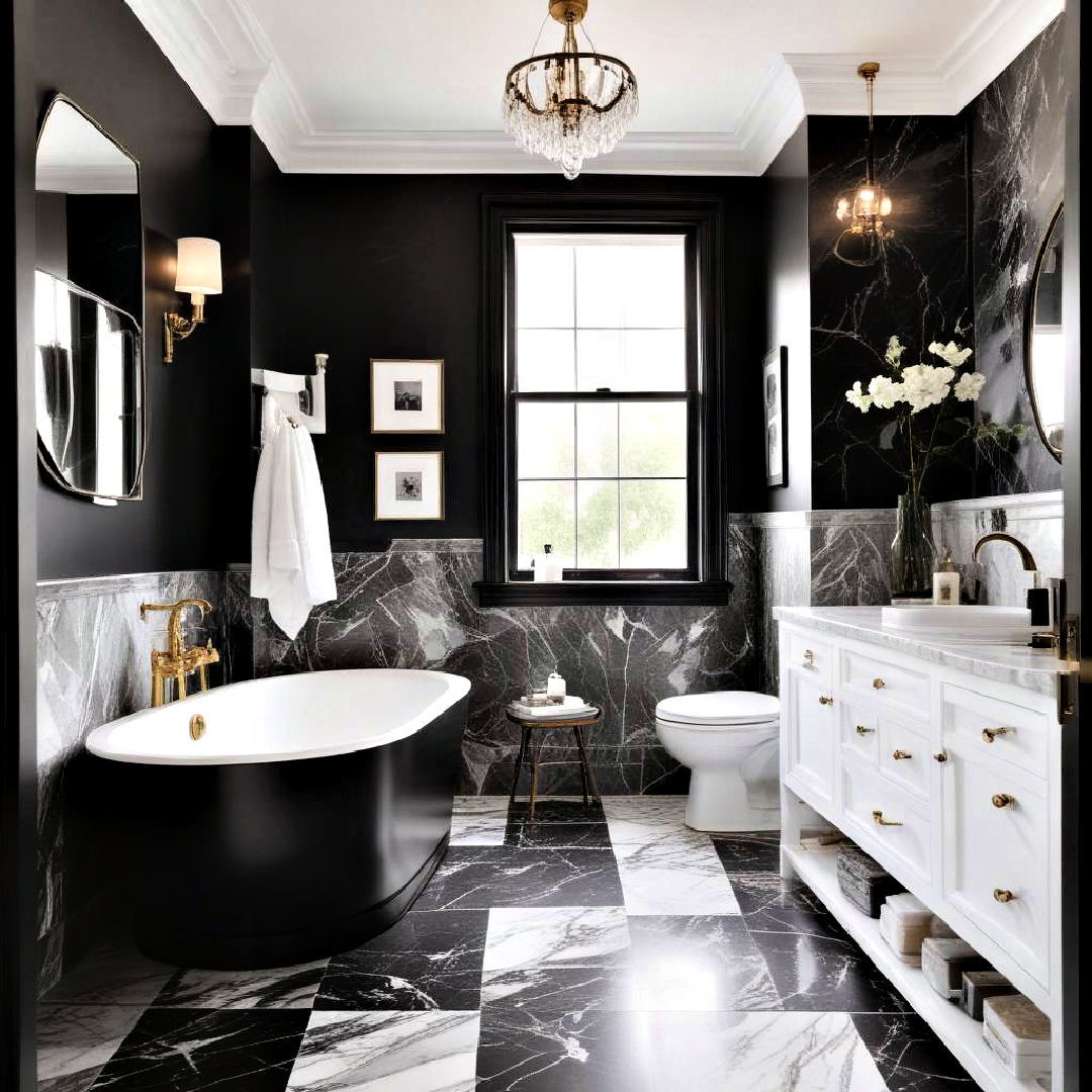 elegant black and white marble - 40 Black and White Bathroom Ideas