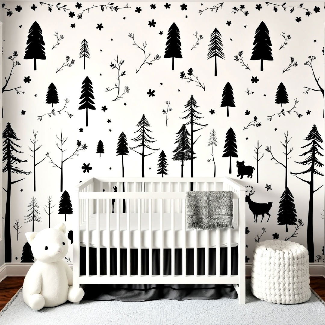 elegant black and white woodland theme wallpaper - 25 Black and White Nursery Ideas