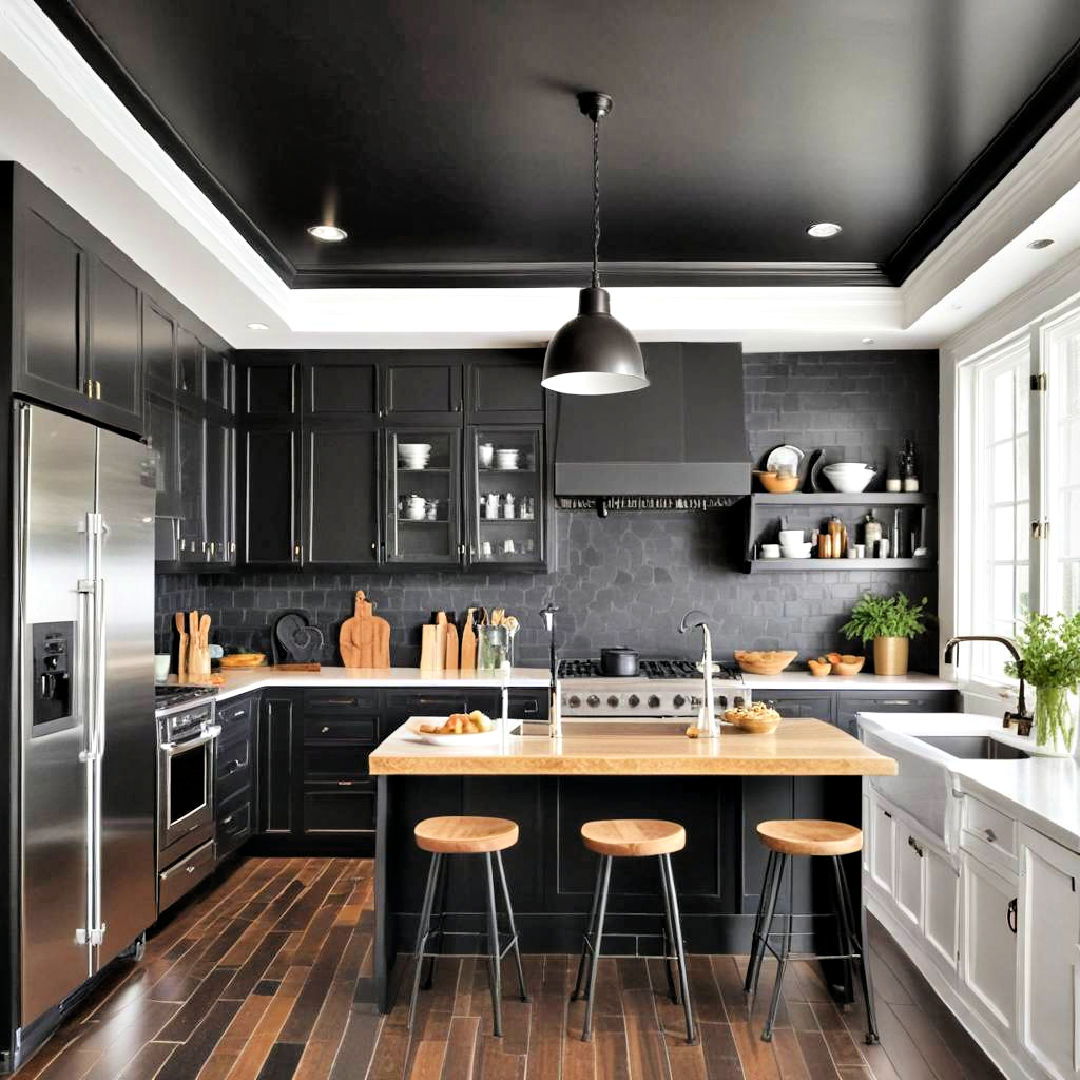 elegant black ceiling - 40 Black Kitchen Ideas