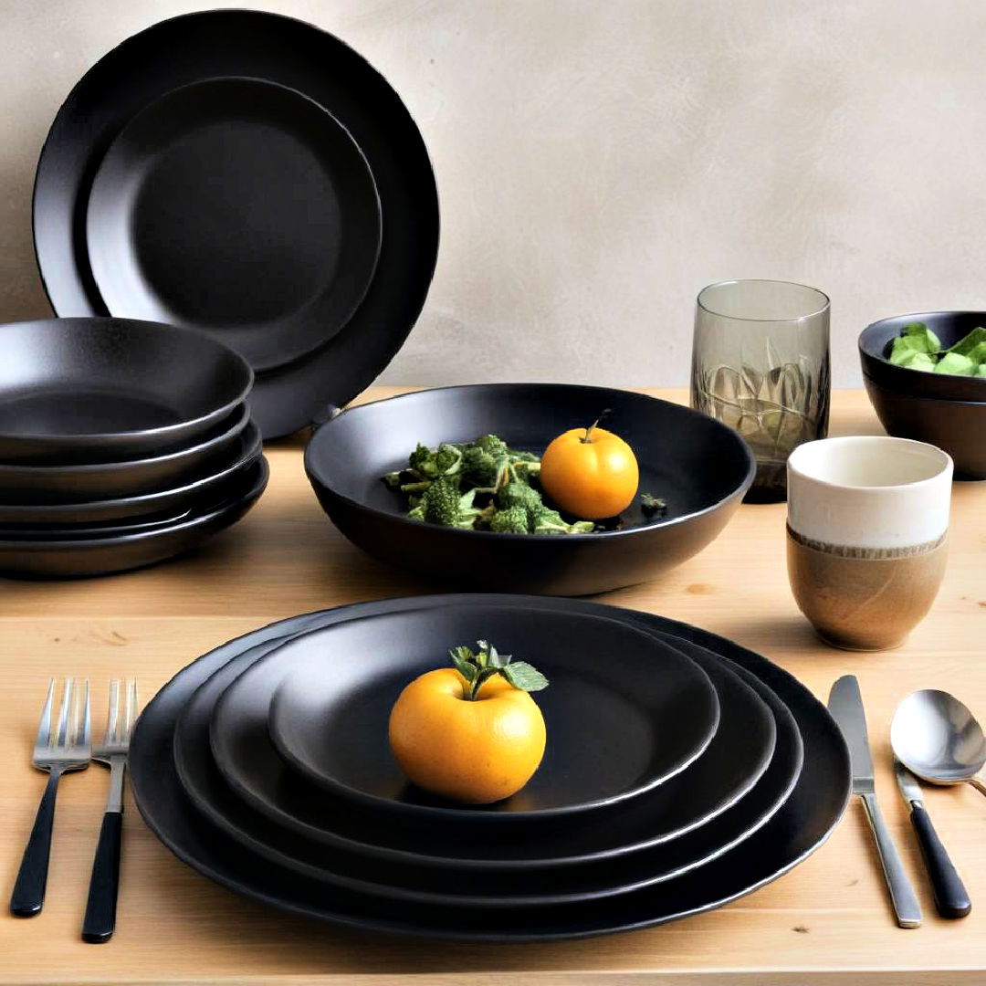 elegant black dinnerware - 30 Black Dining Room Ideas