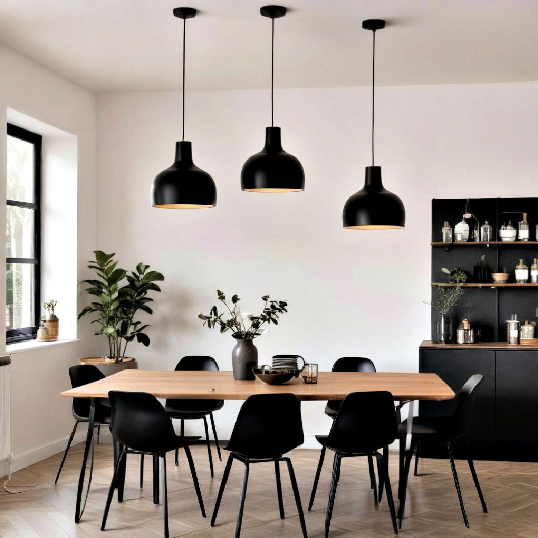 elegant black pendant lights - 30 Black Dining Room Ideas