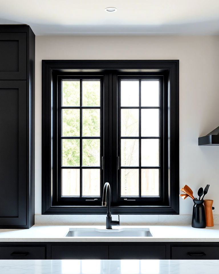 elegant black window frames - 25 Dark Kitchen Ideas