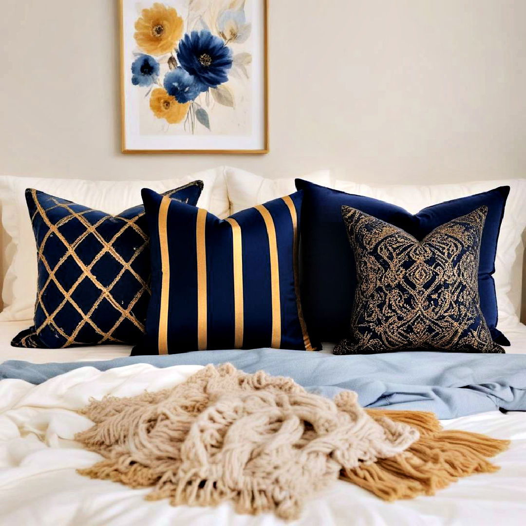elegant blue and gold throw pillows - 20 Blue and Gold Bedroom Ideas