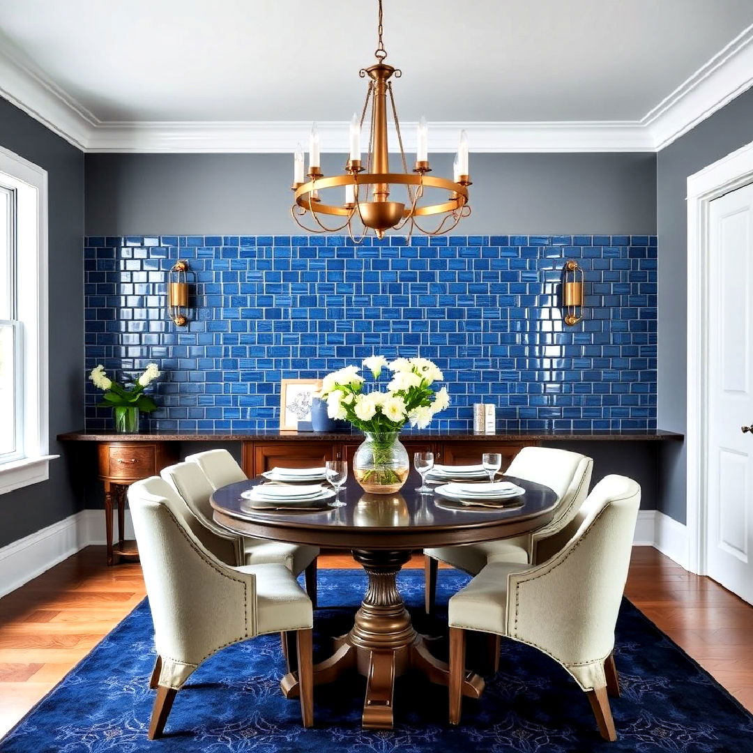 elegant blue tile backsplash - 40 Blue Dining Room Ideas