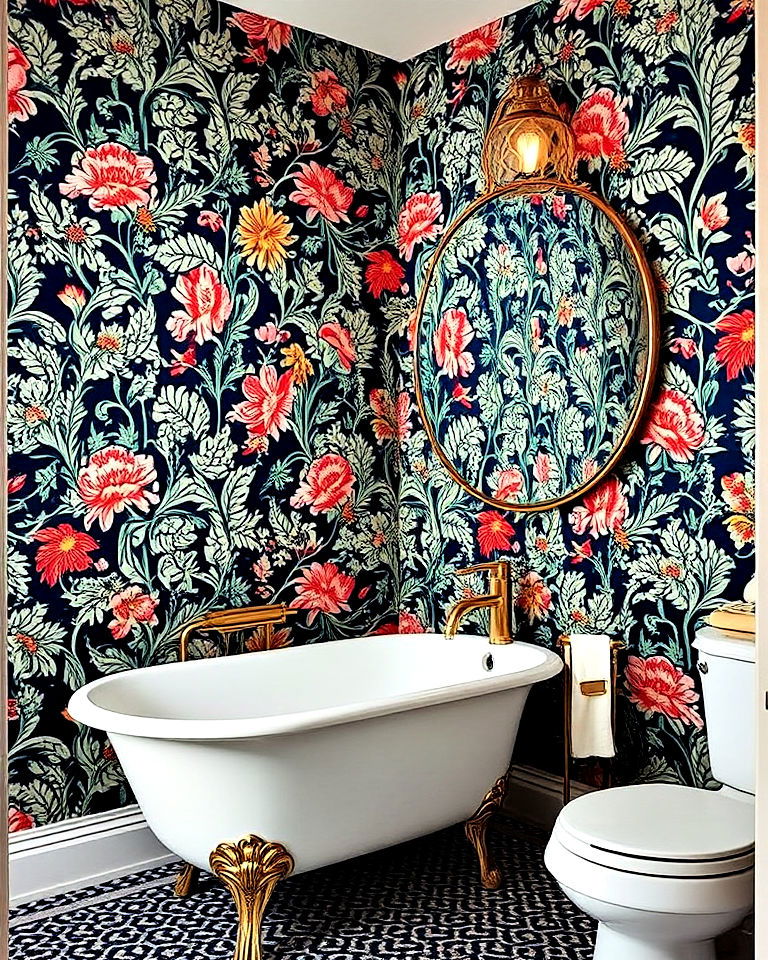 elegant bold patterned wallpaper - 20 Maximalist Bathroom Design Ideas