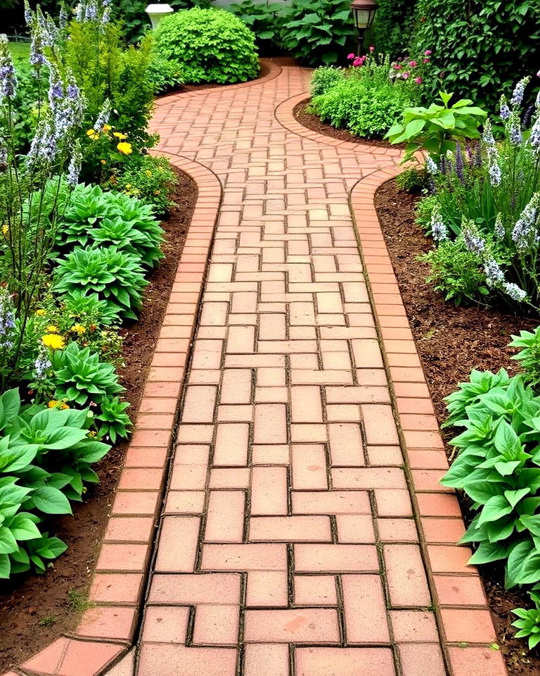 elegant brick herringbone pattern path - 30 Garden Path Ideas