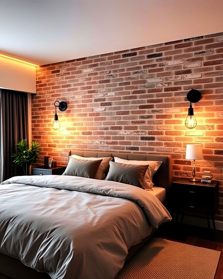 elegant brick wall with decorative lighting - 20 Brick Accent Wall Ideas