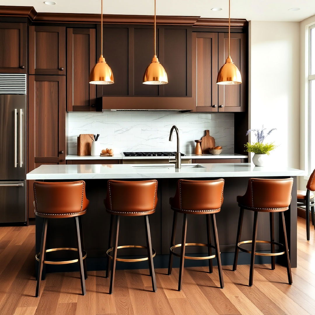 elegant brown leather bar stools - 20 Brown Kitchen Ideas