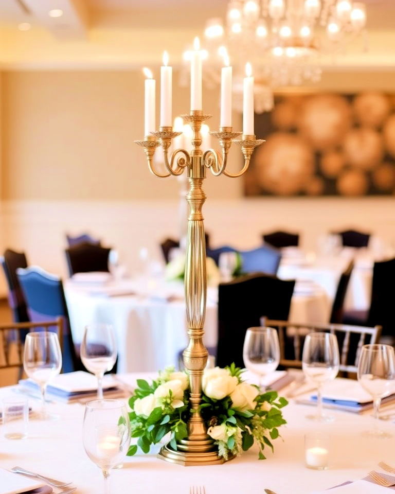 elegant candelabras for rehearsal dinner centerpiece - 30 Rehearsal Dinner Centerpiece Ideas