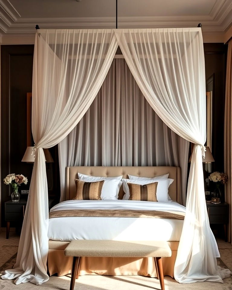 elegant canopy bed with drapes - 30 Romantic Hotel Room Ideas