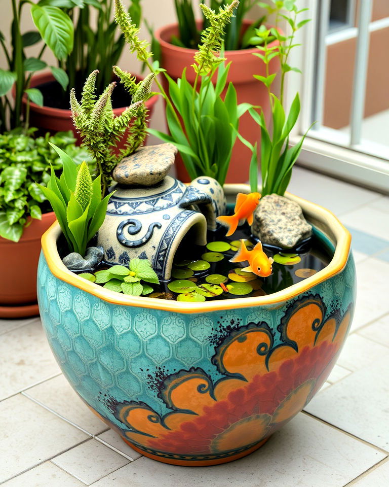 elegant ceramic pot fish pond - 15 Container Fish Pond Ideas
