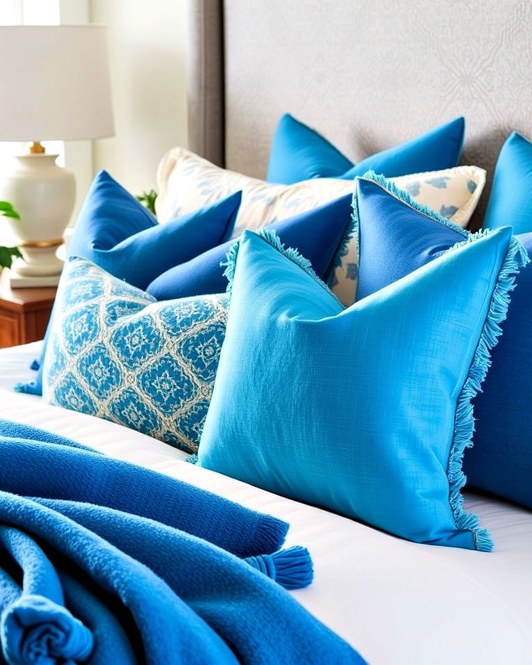 elegant cerulean blue throw pillows - 25 Luxury Blue Bedroom Ideas