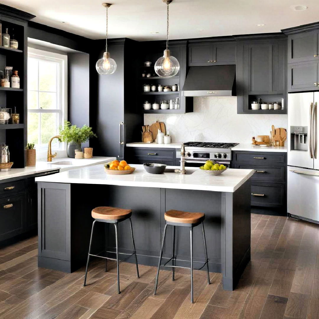 elegant charcoal contrast idea - 40 Painted Kitchen Cabinet Ideas