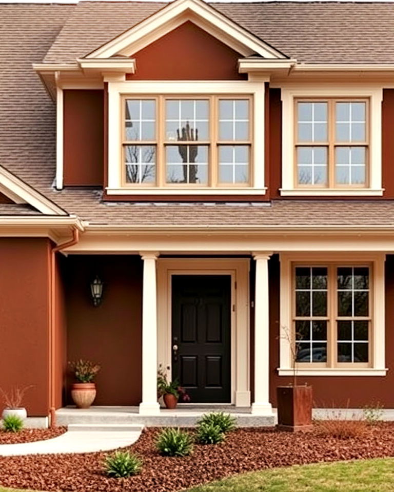 elegant chestnut walls and neutral trim - 25 Dark Brown House Exterior Ideas
