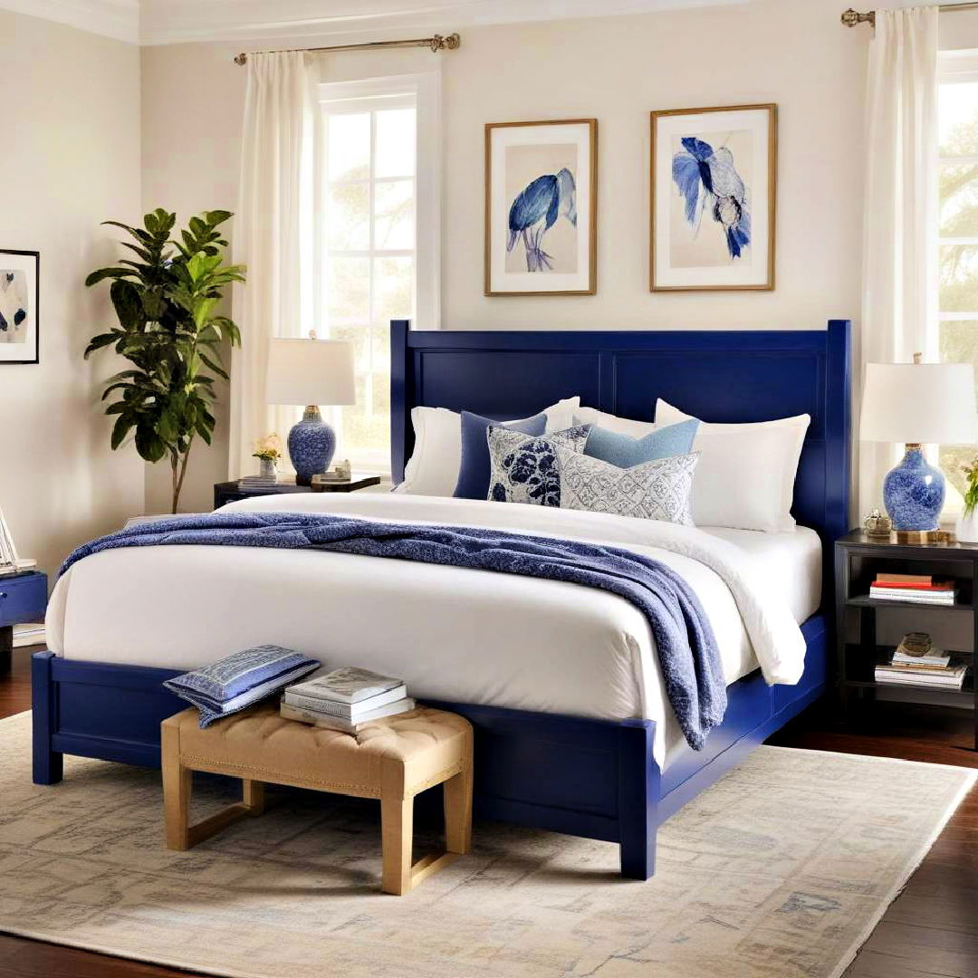 elegant cobalt blue bed frame - 40 Blue Bedroom Ideas
