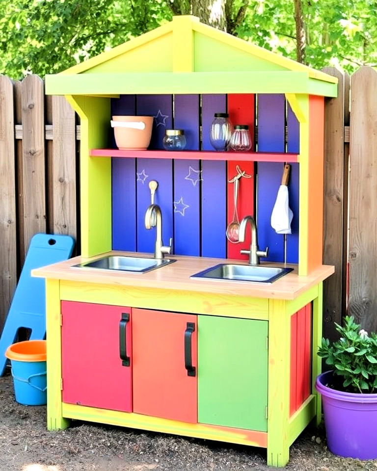 elegant colorful painted mud kitchen - 20 Mud Kitchen Ideas