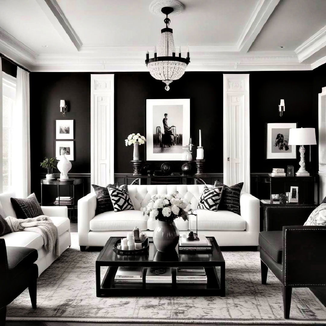 elegant contrast for living room - 30 Black and White Living Room Ideas
