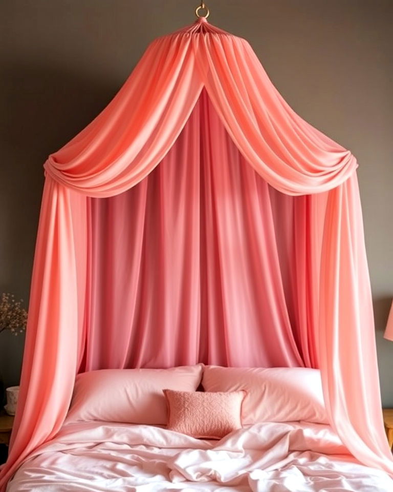 elegant coral bed canopy - 25 Coral Bedroom Ideas