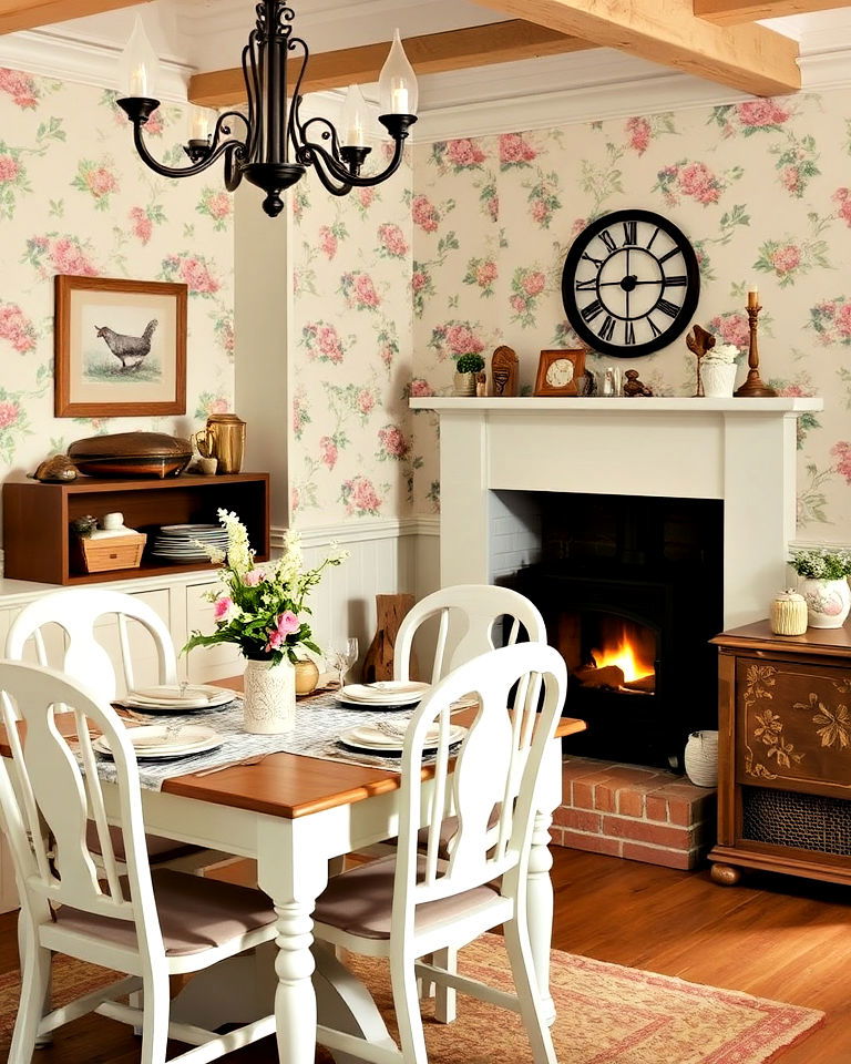 elegant cottage style dining room with fireplace nook - 30 Dining Rooms With Fireplaces