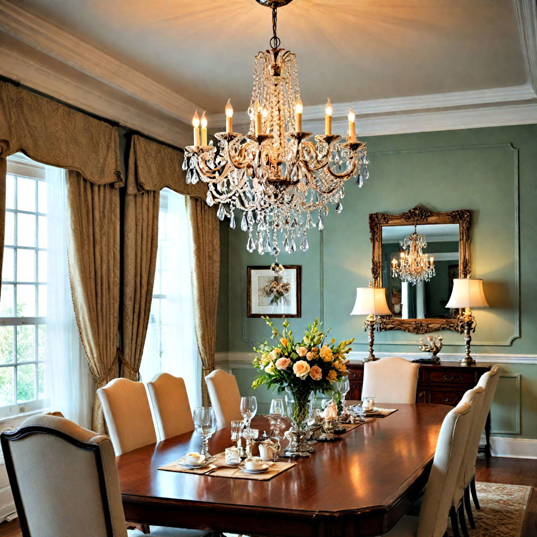 elegant crystal chandelier - 40 Dining Room Decor Ideas