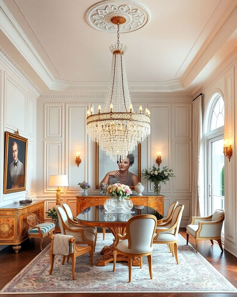 elegant crystal chandelier - 30 Art Deco Interior Design Ideas
