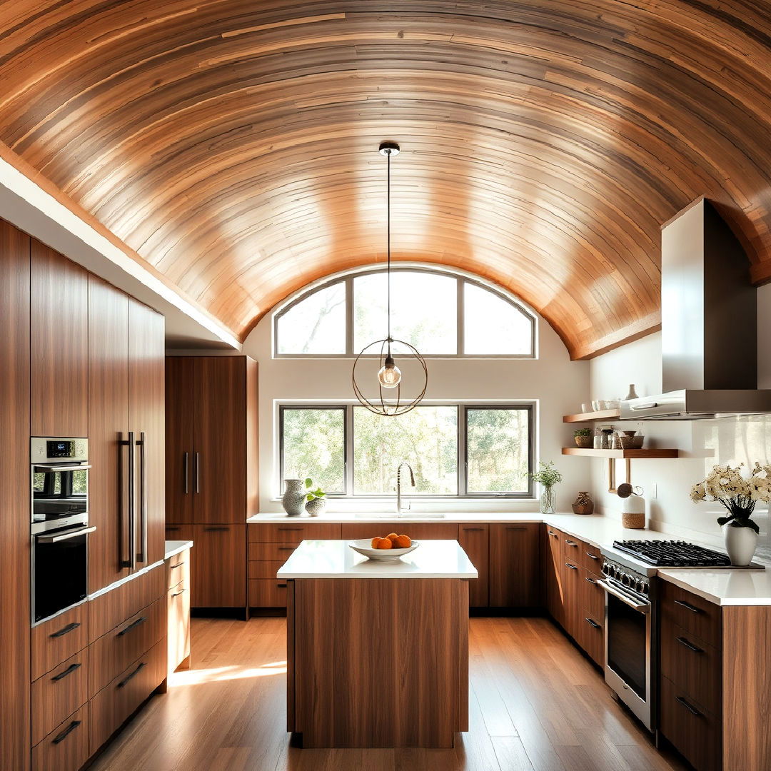 elegant curved wood ceiling - 15 Wood Ceiling Kitchen Ideas