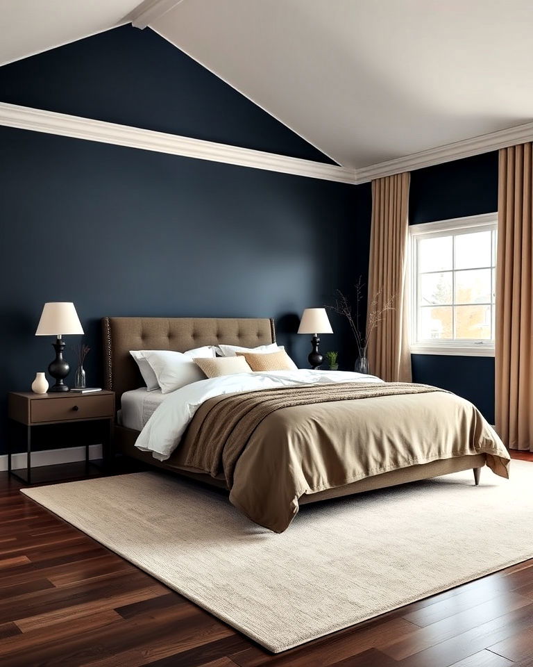 elegant dark blue and beige combo - 30 Dark Blue Bedroom Ideas