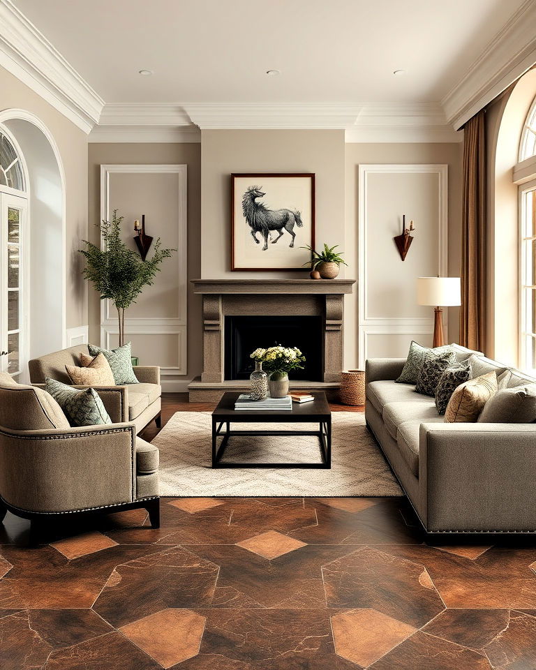 elegant dark brown travertine living room floor - 30 Dark Brown Floor Living Room Ideas