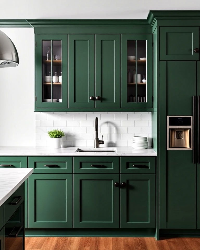 elegant dark green shaker cabinets - 40 Dark Green Kitchen Ideas