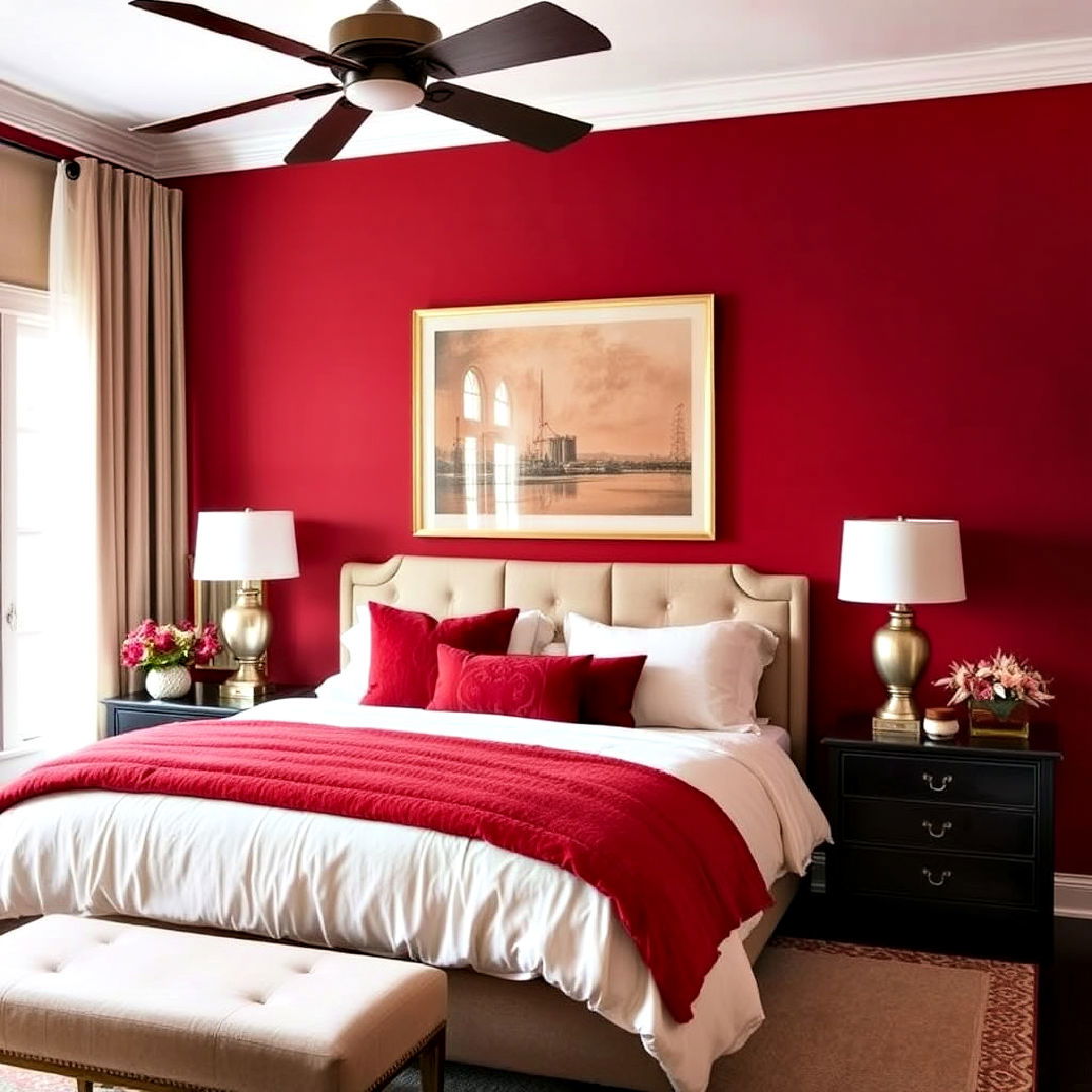 elegant deep red accent wall - 20 Red Bedroom Ideas
