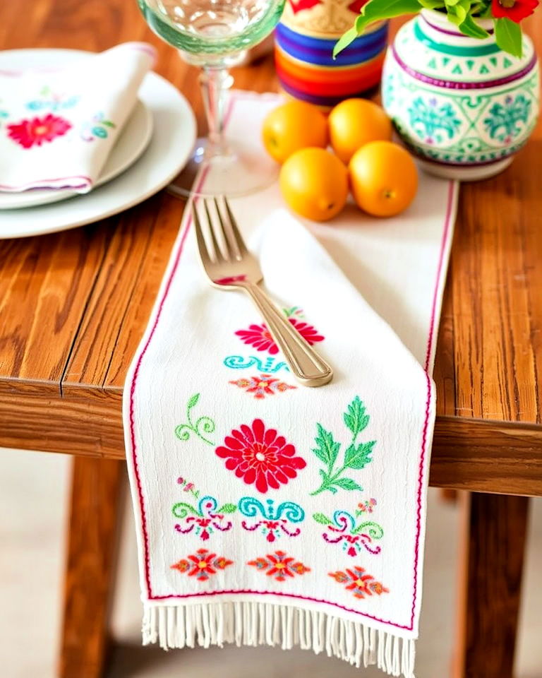 elegant embroidered table napkins - 20 Mexican Table Decor Ideas