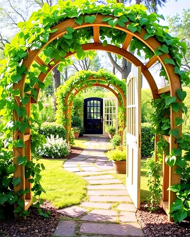 elegant farmhouse inspired garden arch - 20 Farmhouse Garden Ideas