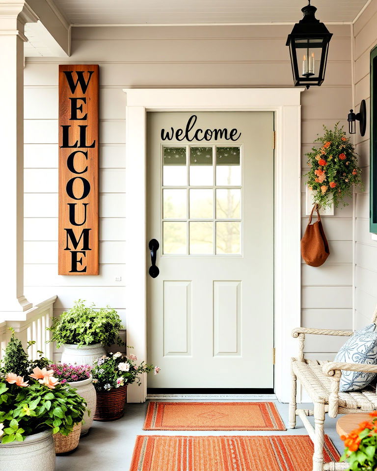 elegant farmhouse style welcome sign - 30 Rustic Porch Ideas