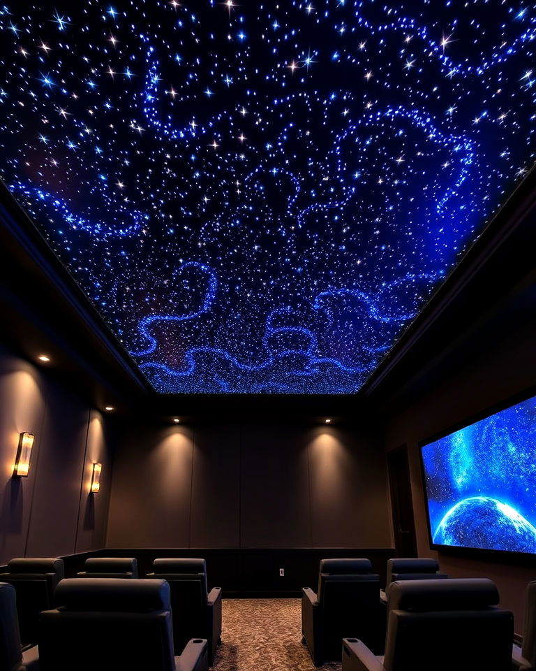elegant fiber optic ceiling effects - 20 Modern Home Theater Ideas